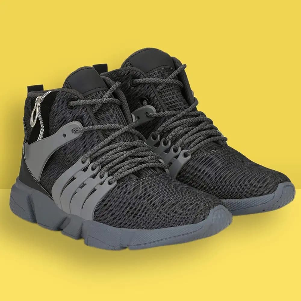 Shoe Island ® Air Max Mesh Black Zipper Casual Wear Running Sports Shoes for Men (SJ4500)