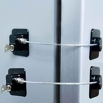 Refrigerator Lock (2 Pack), Fridge Locks with 2 Keys, Child Safety Locks, Baby Proof Cabinet and Drawer Locks, Freezer Latch for Double Door, French Door (Upgraded Black)