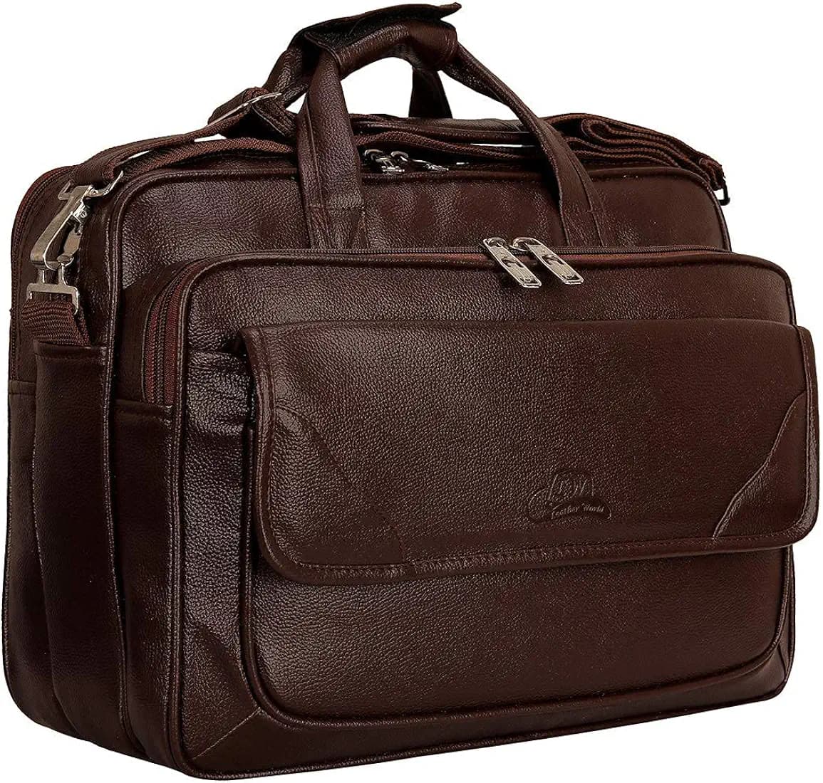 Leather World Synthetic Leather Briefcase 15.6 Inch Dark Brown Laptop Expandable Messenger Shoulder Office Bag with Strap for Men and Women