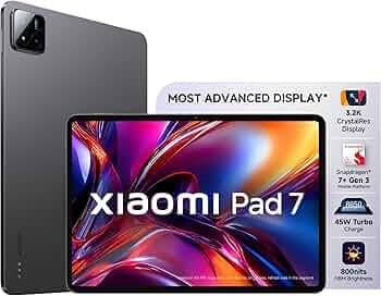 XIAOMI Pad 7 |Qualcomm Snapdragon 7+ Gen 3 |28.35cm(11.16") Display |12GB, 256GB |3.2K CrystalRes Display |HyperOS 2 |68 Billion+ Colours |Dolby Vision Atmos |Quad Speakers |Wi-Fi 6e |Graphite Grey