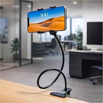 SWAPKART Updated 2026 Flexible Mobile Tabletop Stand, Metal Built -for Video, Heavy Duty Foldable Lazy Bracket Clip Mount, Multi Angle Clamp for All Smartphones (Black)