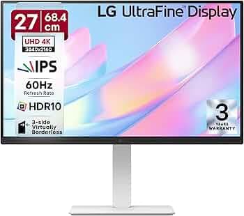 LG 27US550 68.4 cm (27 Inch) Ultrafine UHD (3840x2160) IPS Monitor, HDR10, DCI-P3 90%(Typ.), 3-Side Virtually Borderless, Anti-Glare, DP, HDMI X 2, HP Out, Tilt/Height/Swivel/Pivot Adjustment (White)