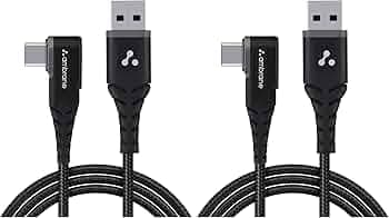 Ambrane Type C Mobile Charging Cable 3A Fast Charging, 1.5m L Shaped Braided Cable, 480Mbps Data Transfer for Smartphones, Tablet, Laptops & Other Type C Devices (ABLC10, Black) (Pack of 2)