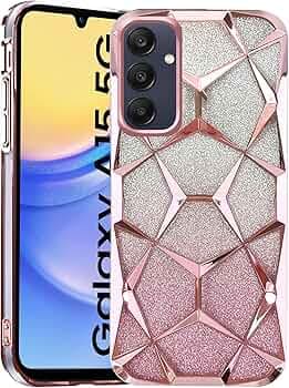Glitter Case Compatible for Samsung Galaxy A16 5G Luxury Electroplated 3D Cube, Diamond Bling Shiny Soft TPU Clear Shockproof Women & Teen Girls Protective Phone Cover (Pink)