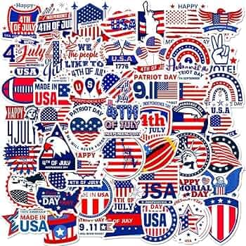 50 Pcs 4th of July Theme American Flag Stickers - USA Patriotic Star Sticker Independence Day Red White and Blue Star Waterproof Vinyl Stickers for Memorial Day Laptop Water Bottle