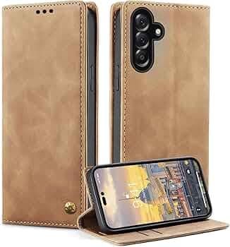 Flip Cover for Samsung Galaxy A37 5G Mobile Phone | Business Professional Case | Premium Finish Back Cover | Foldable with Card Slots | Top Trending | Brown Star
