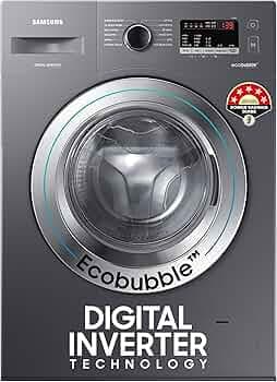 Samsung 7 kg, 5 star, EcoBubble Technology, Hygiene Steam with Inbuilt Heater, Digital Inverter, Fully-Automatic Front Load Washing Machine (WW70R22EK0X/TL, INOX GRAY)
