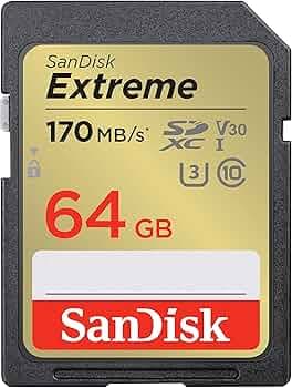 SanDisk Extreme SD UHS I 64GB Card for 4K Video for DSLR and Mirrorless Cameras 170MB/s Read & 80MB/s Write