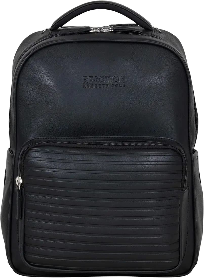 KENNETH COLE Reaction On Track Pack Vegan Leather 15.6” Double Compartment Laptop Backpack With RFID