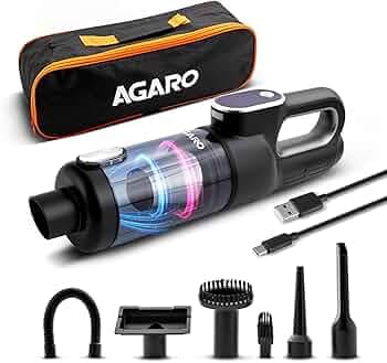 AGARO HVC7799 Cordless Car Vacuum Cleaner, Portable Handheld Vacuum for Car & Home Interiors, 16 kPa High Power Suction, 5000 mAh Rechargeable Battery, Steel HEPA Filter, LED Light, Multiple Nozzles