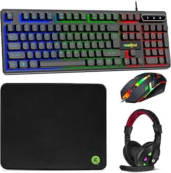 FRONTECH Dragon Warrior 4 in 1 Gaming Combo Set of Gaming Keyboard with RGB LED Backlit, Mouse with 1200 DPI, Mousepad and Premium Gaming Headphone, (KB-0038P, Black)