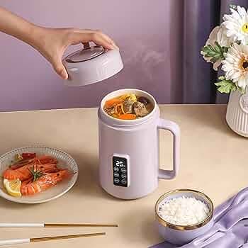 Mini Multipurpose Electric Kettle - Mug Shaped Electric Cooker with Stainless Steel Pot, 500W, 12-hour Reservation, LCD Display Timer, Auto Shut Off & Boil Dry Protection, BPA Free (1Pcs)