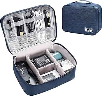 House of Quirk Polyester Electronics Accessories Organizer Bag, Universal Carry Travel Gadget Bag For Cables, Plug And More, Perfect Size Fits For Pad Phone Charger Hard Disk - Dark Blue