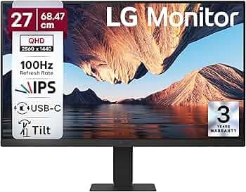 LG 27U631A 68.47 cm (27 Inch) QHD (2560x1440) IPS PC Monitor with 100Hz, 5ms (GtG) HDR10, Flicker Safe & Reader Mode HDMI, USB-C, Tilt Adjustable, 3-Side Virtually Borderless Design sRGB 99% (Black)