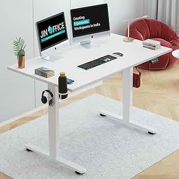 JIN OFFICE Octave Height Adjustable Table Electric | Sit Stand Desk, 2 Year Warranty, 80 Kg Wt. Cap| Standing Desk with Memory Preset, Cup Holder| Stability Crossbar| White 1200*750mm/25mm Thick Top
