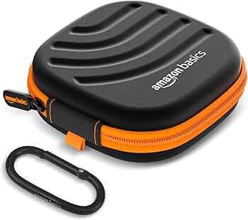 Amazon Basics Earphone Carrying Case - Multi Purpose Pocket Storage with Carabiner Hook, Travel Organizer for Earphones, Pen Drives, Memory Card, Cable (Black)
