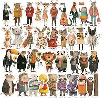 Ychsring Animal Stickers - Zoo Party 50 Pcs Waterproof Vinyl Cartoon Animal Stickers for Water Bottle, Laptop, Phone Case, Cup, Guitar - Forest Woodland Animal Stickers for Kids, Teens & Adults
