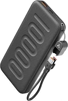 Ambrane 10000mAh Slim & Compact Powerbank with in-Build Type C Cable, 22.5W Fast Charging, USB & Type C Output, Power Delivery, Quick Charge for iPhone, Android & Tablets, Earbuds, (Stylo N10,Black)