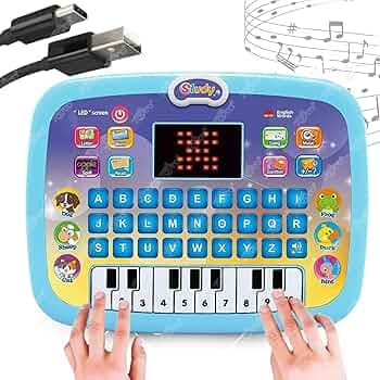 TOYCO® Kids Educational Learning Laptop Toys with Piano Keyboard and Screen | Dual Powered: USB-C Cable Cum AA Battery | Alphabet, Numbers, Music, Fun & Games | Tablet Toy Gift for Boys & Girls 2-5