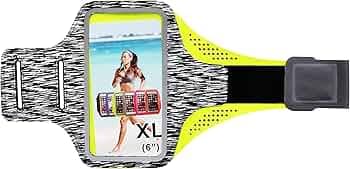 HUMBLE Cell Phone Armband for All iPhone and Android Smartphones Phone Arm Holder Touchable Screen for Gym Running and Aerobics, Cycling with Extra compartments (Grey Camouflage and Neon)