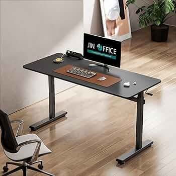 JIN OFFICE Nova Manual Height Adjustable Desk | Sit Stand Desk with Stability Crossbar| Standing Desk| Ergonomic Table for Home Office| Hand Crank Height Adjustment| Black 1400 * 600mm Spacious Top