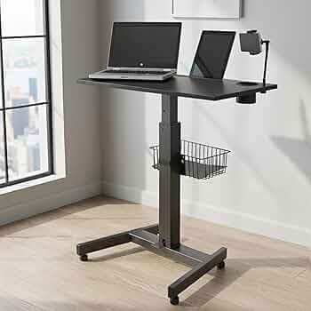 Isomars Ergonomic Height Adjustable Laptop Table. Sit Stand Table with Lockable Wheels. Standing Desk for Home & Office with Adjustable Height (Black)