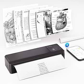 vretti P83 Mobile Printer A4, Portable Thermal Printer A4 for Travel, Bluetooth Connection for Smartphones, Compatible with Android/iOS, Travel Printer for Home, Learning