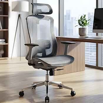 MRC Apex Premium Ergonomic Office High Back Computer Chair with Adjustable Lumbar Support & Mesh Seat, 360° Adjustable Armrests, Multi Lock Mechanism, Chrome Base - Grey