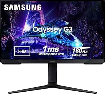 Samsung 27" (68.5cm) Odyssey G3 Gaming Monitor|FHD 1920 X 1080|180Hz|1ms(MPRT)|AMD Freesync|Ports-DP,HDMI|DP Cable|16.7 Million Colors|Height-Tilt-Pivot Adjustable Stand|Bezeless|LS27DG300EWXXL|Black