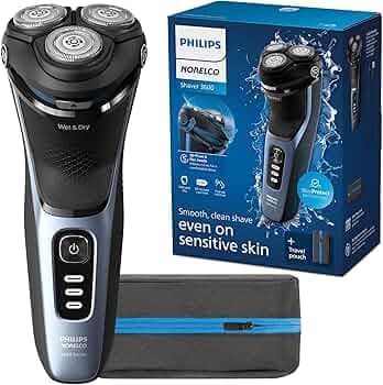 Norelco Male Philips Shaver 3600, Rechargeable Wet & Dry Electric Shaver With Pop-Up Trimmer And Storage Pouch, S3243/91, Blue