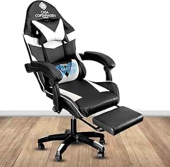 Casa Copenhagen Designed in Denmark,High-Back Italian Leather Gaming Ergonomic Chair with Advanced Mechanism & Electric Back Massager, Memory Foam Seating & Multi Function Arm-Rest - White & Black