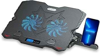 Zebronics NC5500D Powerful Laptop Cooler with Dual 125mm Fans, Silent Operation, Adjustable Fan Speed, Display, Controls, USB, 5 Step Retractable Stand and Mobile Holder