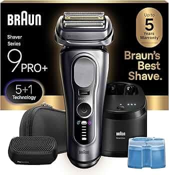 Braun Series 9 PRO+ Electric Shaver, Pro SensoAdapt, 6-in-1 SmartCare Center, 9697CC, Silver