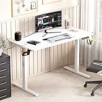 Lukzer Electric Automatic Height Adjustable Sit Stand Desk | White Frame White Top | Ergonomic Study Table with Digital Display & Memory Preset Option for Home & Office (EST-003/70 x 110 x 60cm)