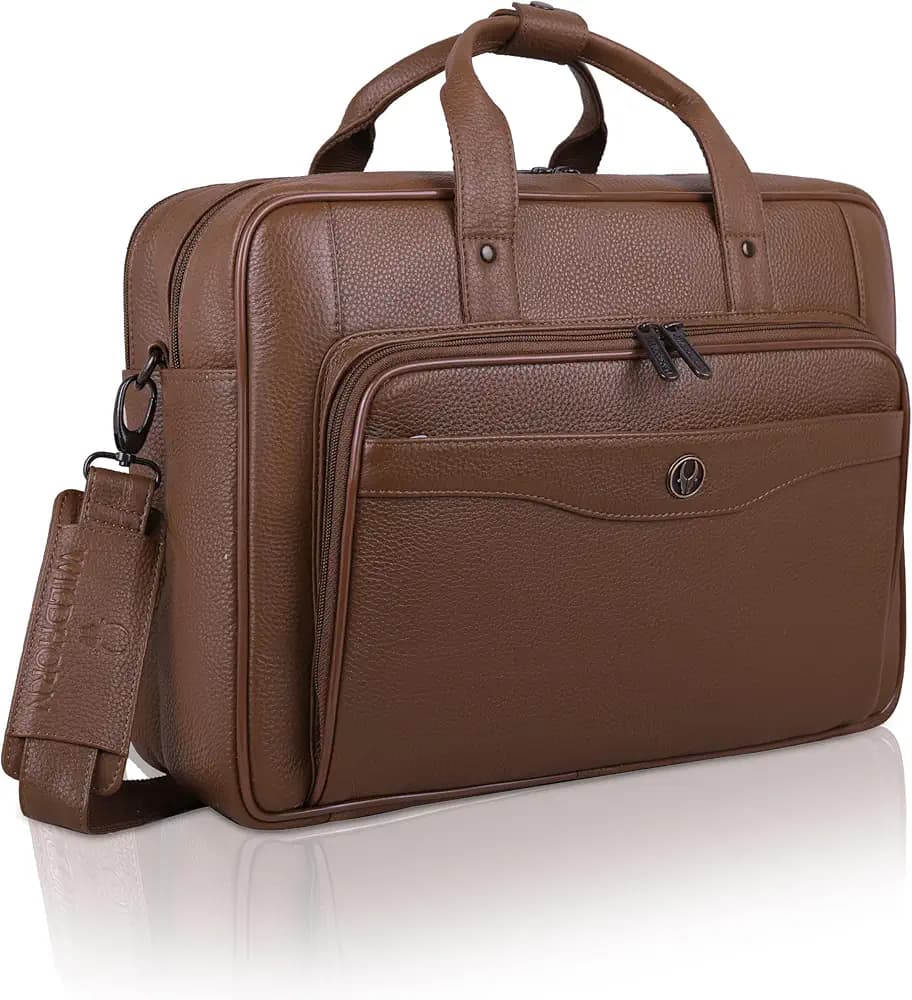WildHorn Premium Leather Laptop Bag for Men | Handcrafted | Woven Texture, Adjustable Shoulder Strap, Fits 15.6-Inch Laptop | Ideal for Office, Travel, Daily Use - 1 Year Warranty
