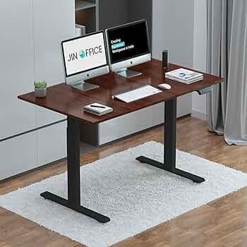 JIN OFFICE Zenith Electric Height Adjustable Table| Standing Desk with 100 Kg Wt. Capacity & 3 Year Warranty| Ergonomic Desk| Sit Stand Table with 3 Memory Preset| Black & Brown|1200X750mm/25MM Thick