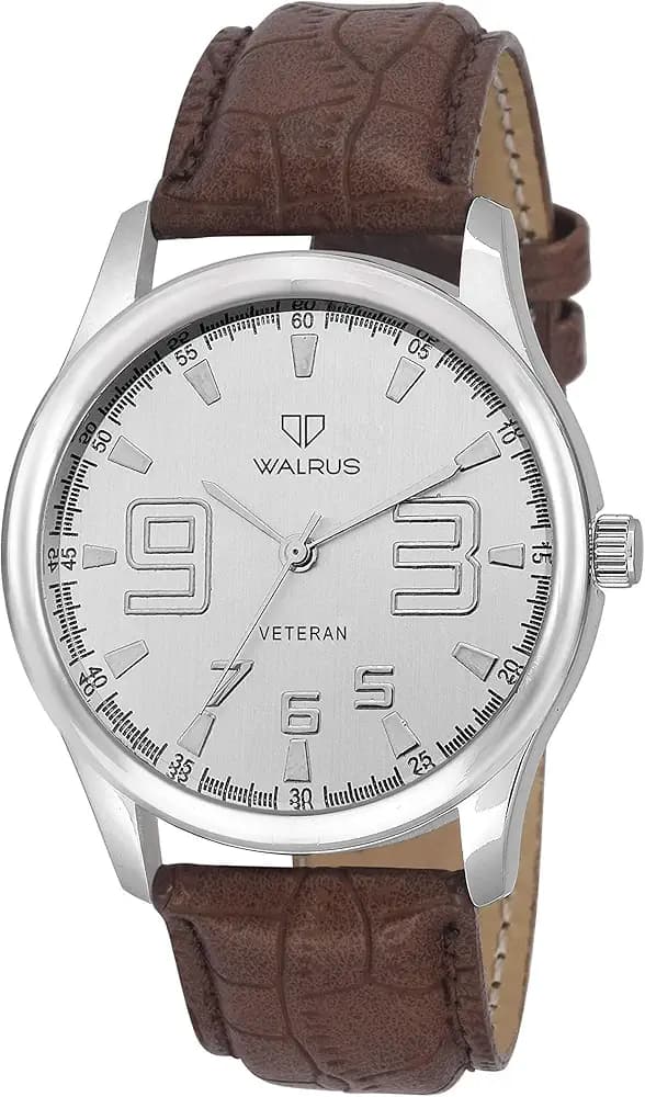 Walrus Men's Analog Watch | Silver Case, Vegan Leather Strap | Classic Roman Numerals | Quartz Movement | Vintage Look | Professional & Casual Use