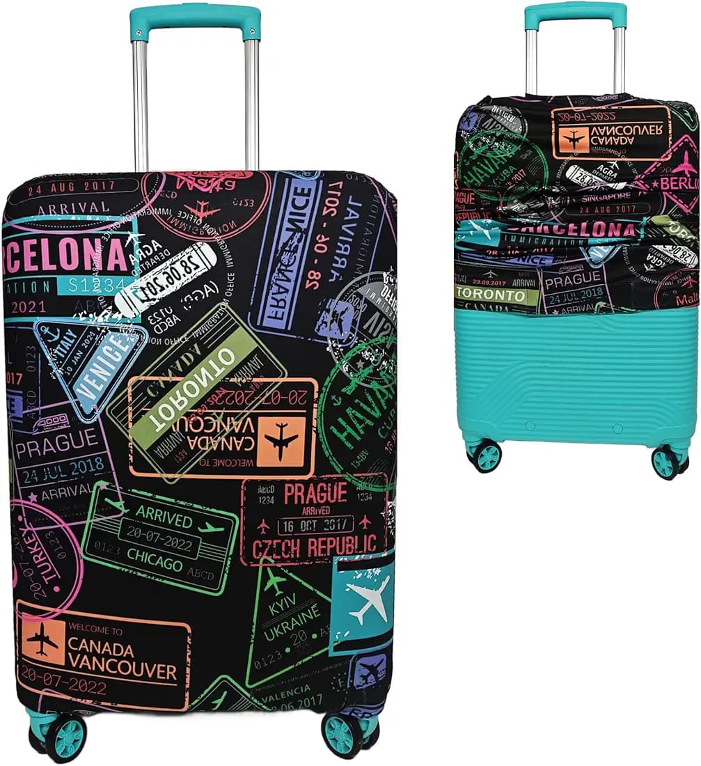Printed Luggage Cover for Traveling Bag & Suitcase - Stretchable & Scratchproof Trolley Protector with Velcro Lock & Lightweight Washable Material(Suitcase Bag Not Included, Only Cover in Product)