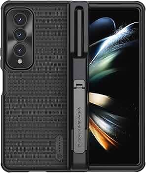 Nillkin TPU Case for Samsung Galaxy Z Fold 4 5G (7.6" Inch) Super Frosted Shield Fold 180 Folding 360 Protection Hidden Phone Holder & Detachable S Pen Slot Black Color