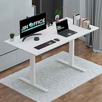 JIN OFFICE Zenith Electric Height Adjustable Table| Standing Desk with 100 Kg Wt. Capacity & 3 Year Warranty| Ergonomic Desk| Sit Stand Table with 3 Memory Preset| White & White |1500X750mm/25MM Thick