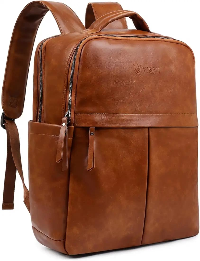 VISMIINTREND Stylish Vegan Leather Laptop Backpack Bag for Men and Women |Fits 13",14", 15.6 Inch Laptops, Macbook |Office/Business/College/Airport/Travel/Overnight/Professional |Unisex |Rakhi Gifts