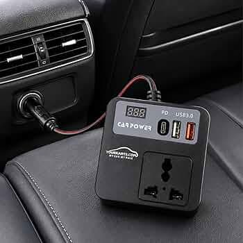 YOURKARTS.COM 200W Car Power Inverter 12V DC to 220V AC Converter with 3 USB Ports|6.2A Max|1 Type-C Fast Charging Port | Car Laptop Charger Power Adapter for Mobile|Gadgets LCD Display