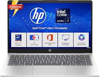 HP 14, Intel Core Ultra 7 155H (16GB DDR5, 512GB SSD), Micro-Edge, Anti-Glare, FHD, 14''/35.6cm, Win11, M365* Office24, Silver, 1.4kg, ep1151TU, FHD Camera, Backlit Laptop