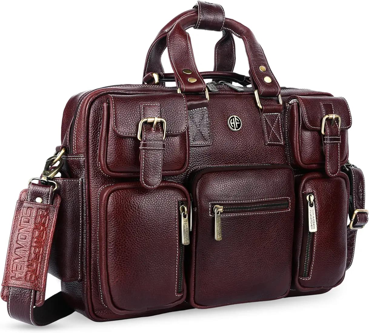 HAMMONDS FLYCATCHER Genuine Leather Office Bag for Men with Adjustable Shoulder Strap - 15.6 Inch Laptop Bag for Men - Water Resistant, 1 Year Warranty - Office, Travel, Daily Use - Brown