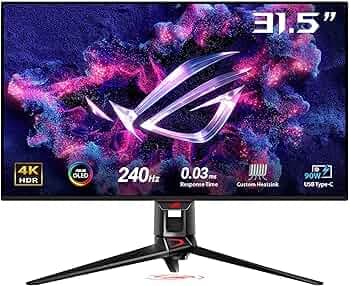 ASUS ROG Swift 32” 4K OLED Gaming Monitor (PG32UCDM) - UHD (3840 x 2160), QD-OLED, 240Hz, 0.03ms, G-SYNC Compatible, Custom Heatsink, Graphene Film, 99% DCI-P3, True 10-bit, 90W USB-C