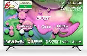 acer 139 cm (55 inches) V PRO Series 4K Ultra HD Smart QLED Google TV AR55QDQGR2851AD