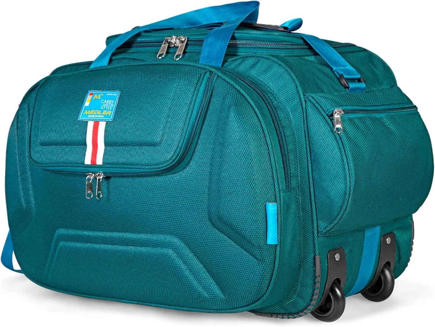 M MEDLER Derben Nylon 55 Litres Waterproof Strolley Duffle Bag- 2 Wheels - Luggage Bag (Turquoise), Inline_Skate_Wheel