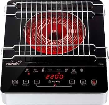 V-Guard VIRC 04 2200 W Infrared Induction Cooktop | Compatible with All Utensils | Up to 4 kV Surge Protection | BBQ Grill | Touch Panel Control | Stainless Steel Body | 1 Year Warranty by V-Guard
