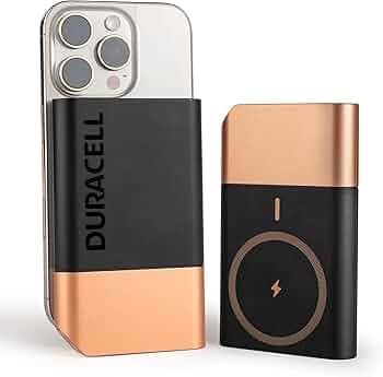 Duracell Magnetic Wireless Power Bank 10000 mAh, Magsafe Compatible, Fast Charging, Compact, 15W Wireless Charging, 22.5W USB A/Type C Output, for iPhone, Smartphones, USB & Qi Enabled Devices, Black