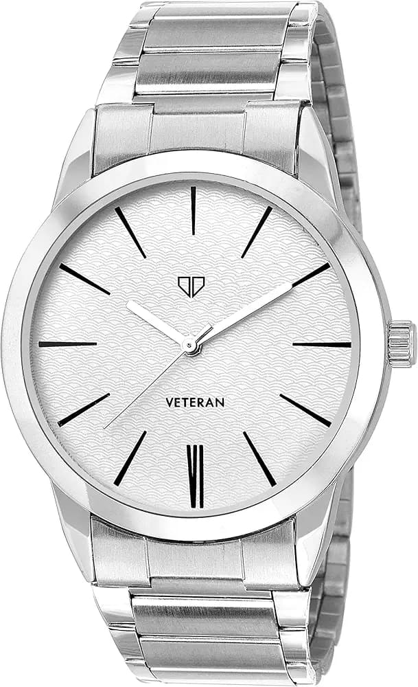 Walrus Men's Watch Analog Silver Metal Chain | Stylish Quartz Display | Durable Silver Strap and Case | Classic and Elegant Design- (White, Grey, Black)